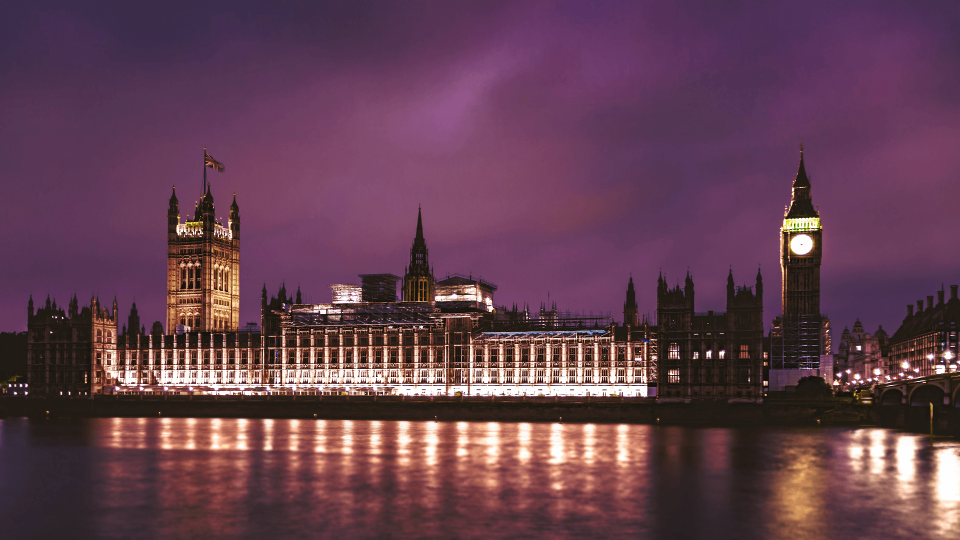 Houses of Parliament from Vauxhall Embankment at night