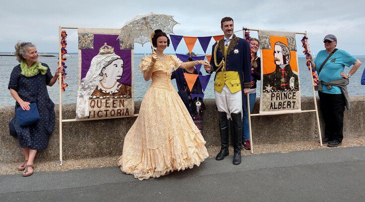 A member of the Anxiety Cafe project with the group's textile project.