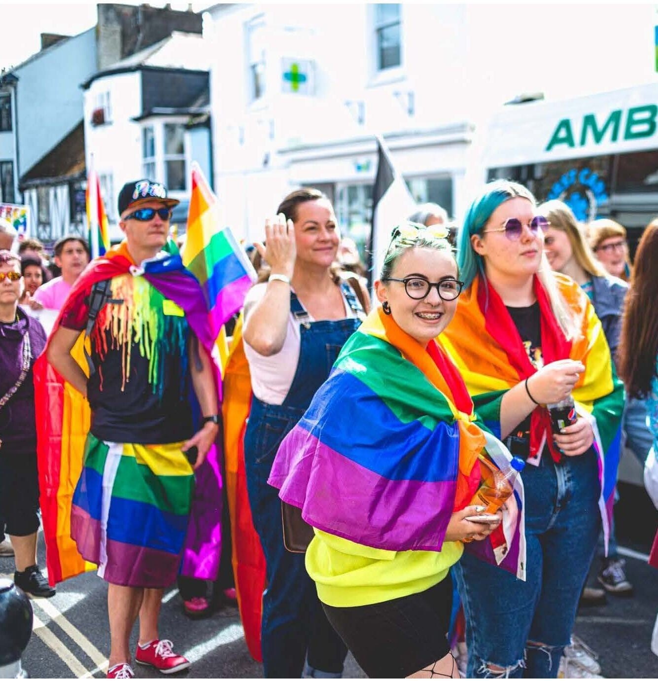 Members of Proud2Be CIC's 'Proud2Be Rural Outreach Project' at last year's Totnes Pride event