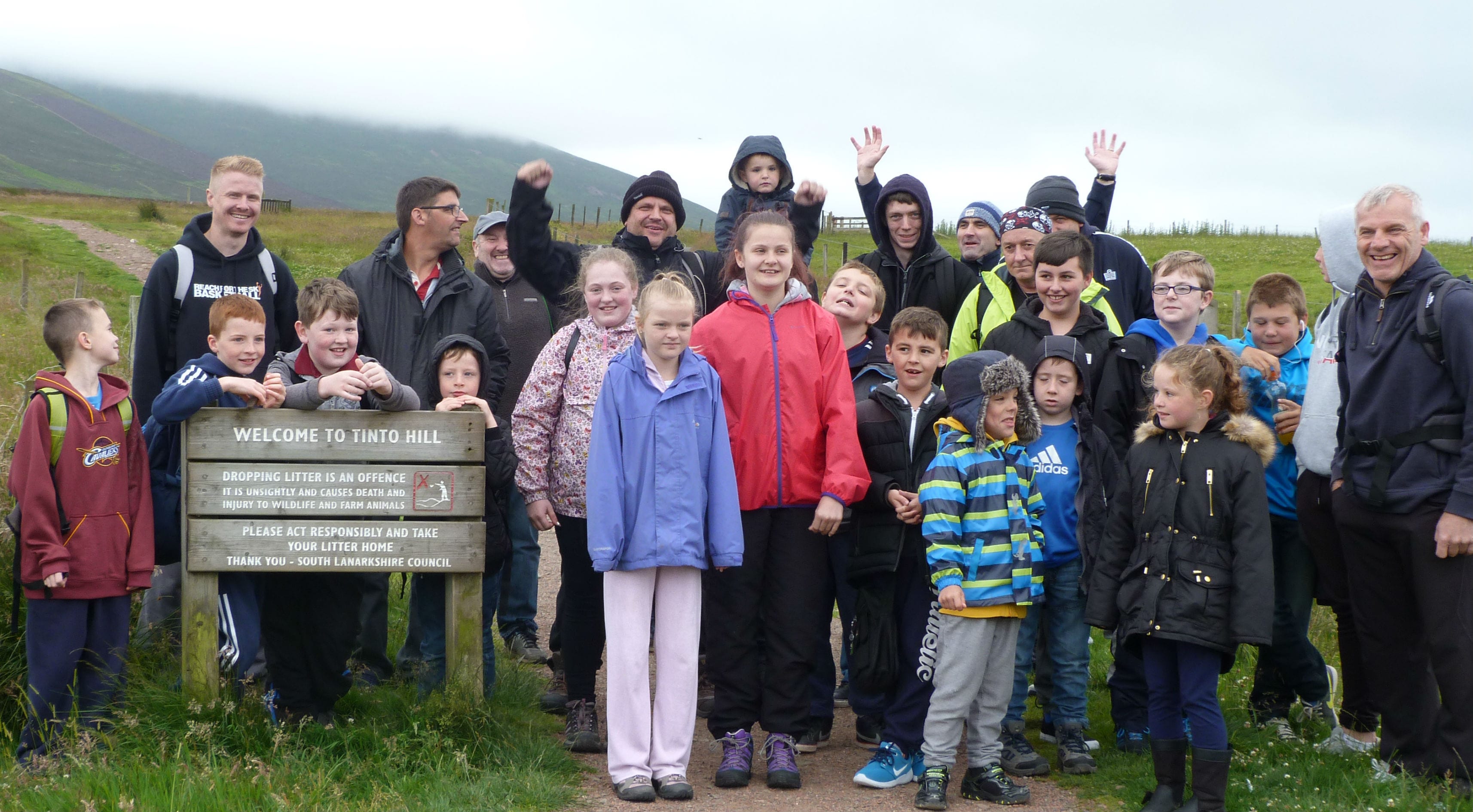 Group of fathers and children on a hike