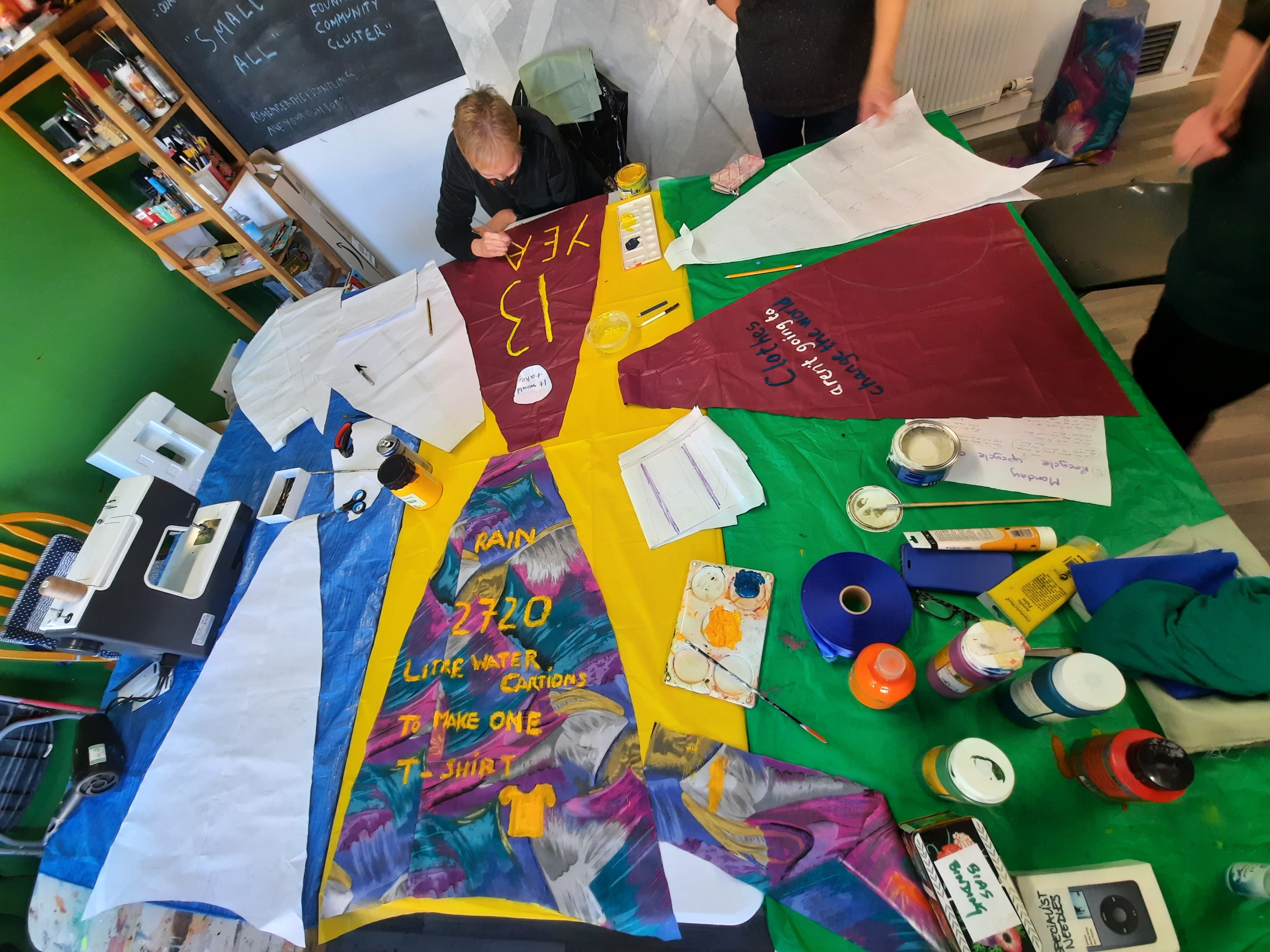 Overhead image of a person doing arts and crafts